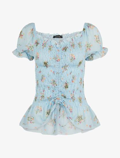 Top élastiqué à encolure coeur - bleu clair - 2