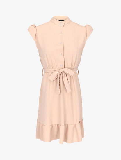 Robe cintrée à piquetage en relief - beige - 3