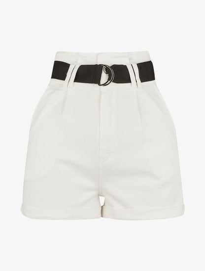 Short en jean à taille haute - blanc - 3