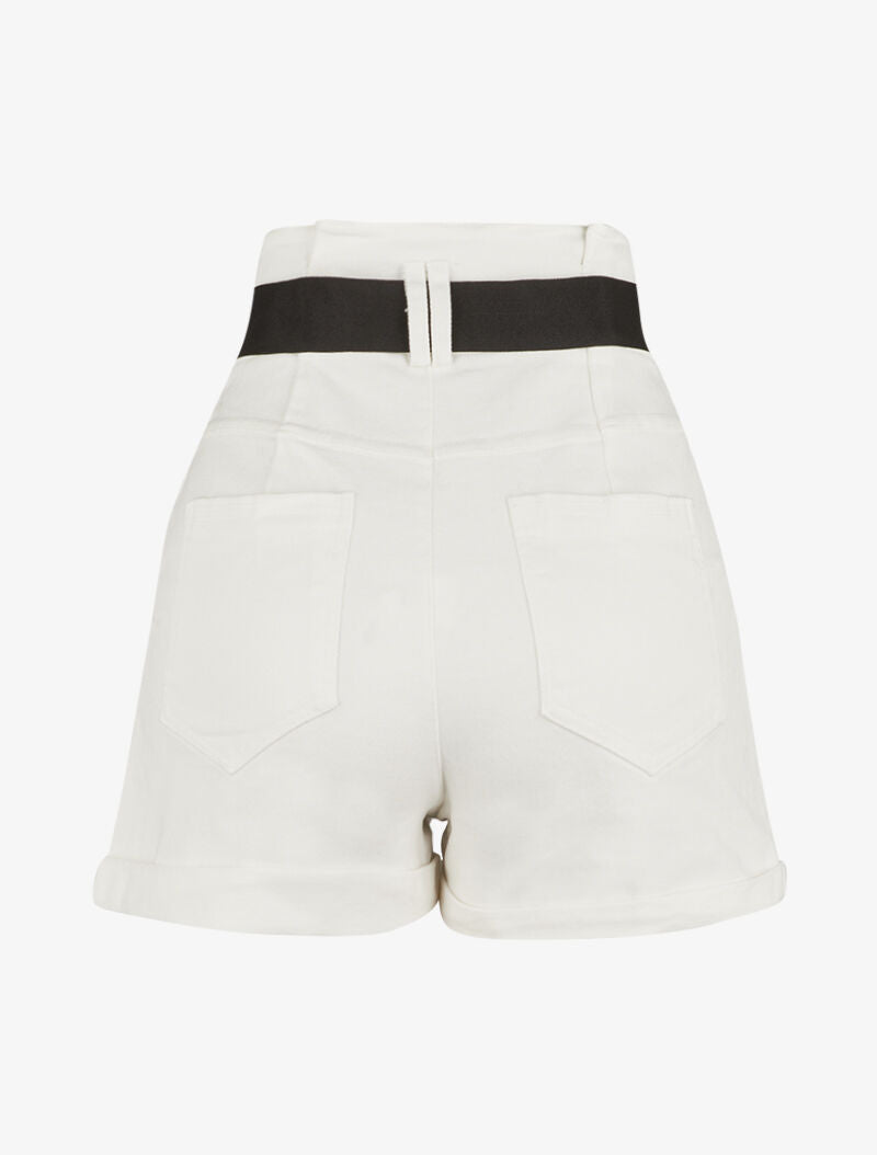 Short en jean à taille haute - blanc - 2