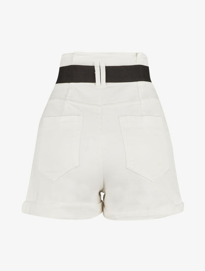 Short en jean à taille haute - blanc - 2