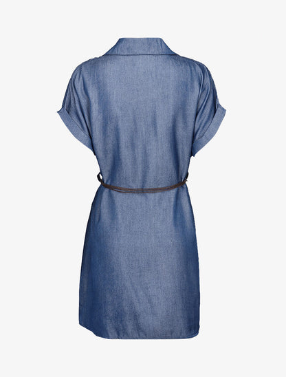 Robe chemise satinée droite - denim foncé - 2