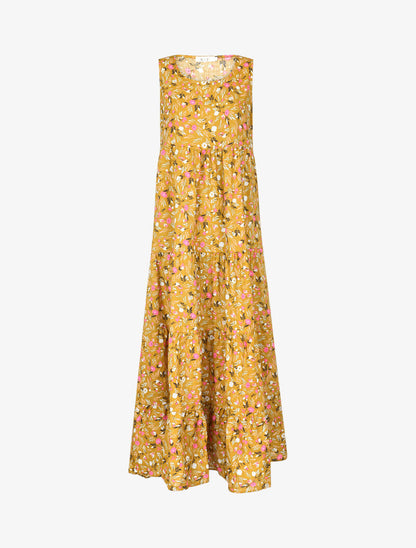 Robe longue coupe trapèze fleuri - moutarde - 1