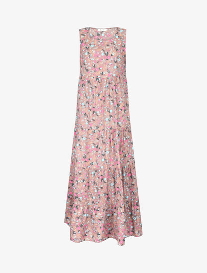 Robe longue coupe trapèze fleuri - taupe - 1