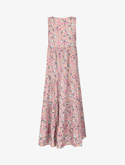Robe longue coupe trapèze fleuri - taupe - 2