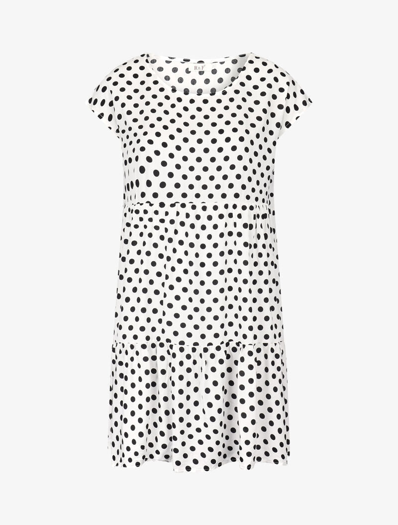 Robe coupe trapèze à pois - blanc - 1