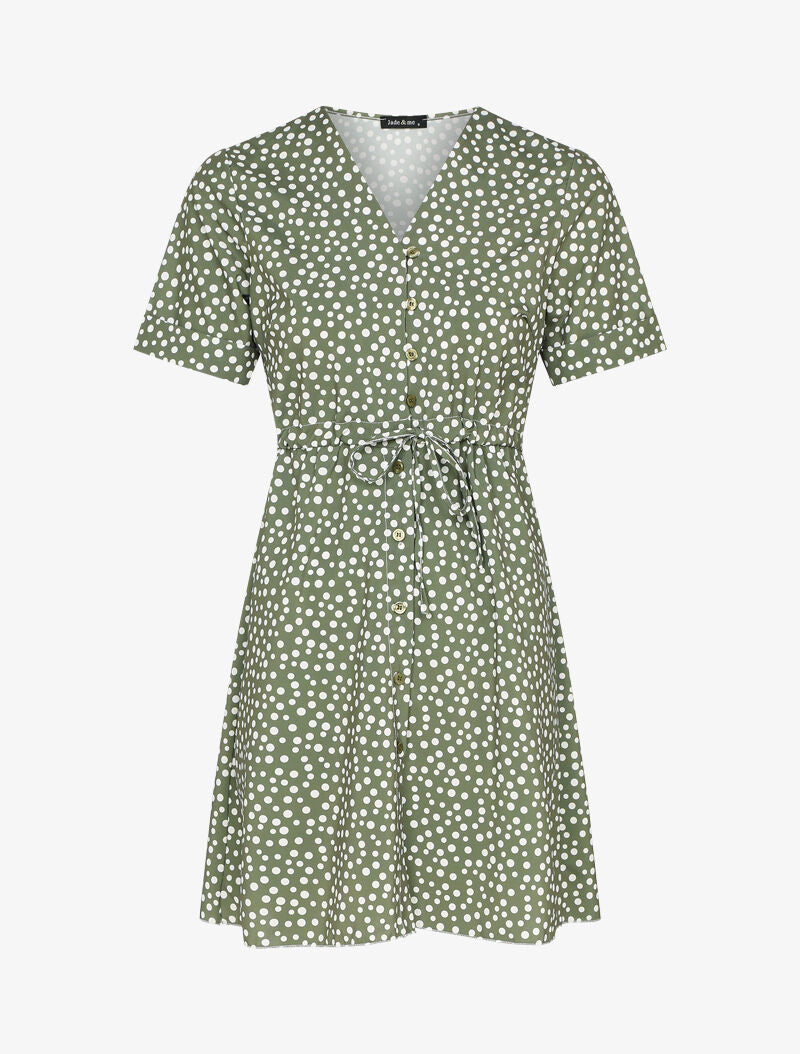 Robe boutonnée imprimé à pois - kaki - 3