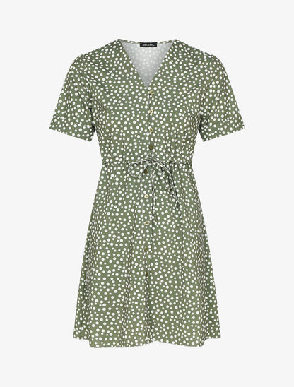 Robe boutonnée imprimé à pois - kaki - 3