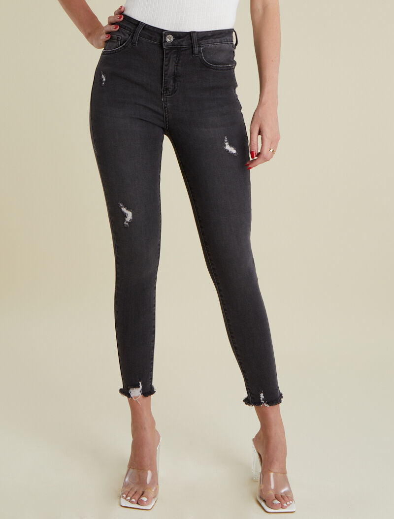 Jean 7/8 à déchirures - anthracite
