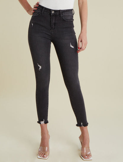 Jean 7/8 à déchirures - anthracite
