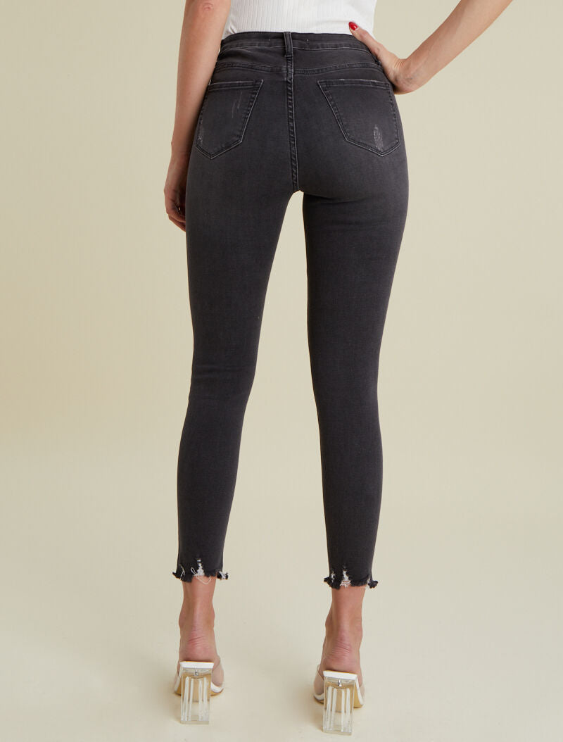 Jean 7/8 à déchirures - anthracite