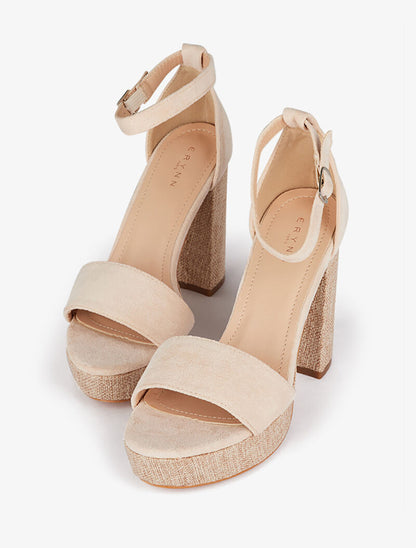 Sandales à talon et bride effet toile - beige - 4