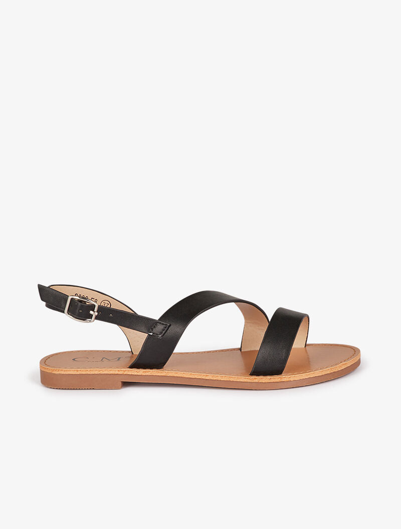 Nu-pieds à large bride en biais - noir - 2