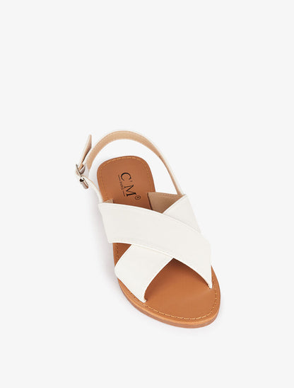 Nu-pieds plats à larges brides croisées - blanc - 3