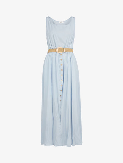 Robe longue à boutons décoratifs - bleu ciel - 1