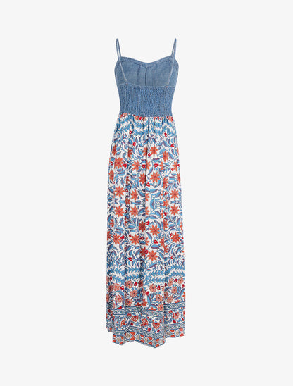 Robe à buste effet jean et imprimés - ecru - 3