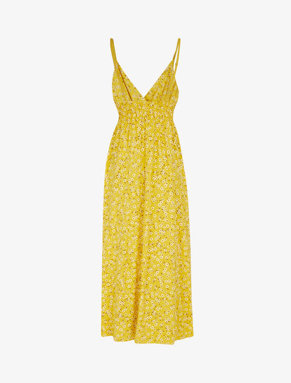 Robe à taille empire et imprimés - jaune - 2
