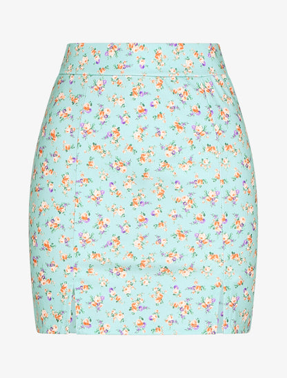 Jupe fendue à imprimés - turquoise - 3