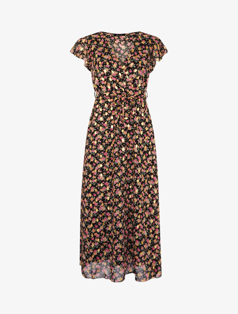 Robe imprimée à mancherons ajourés - noir - 3