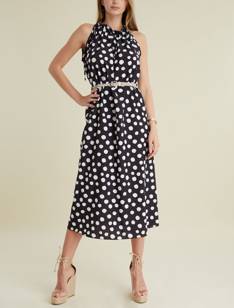 Robe droite à col volanté à pois - noir - 4