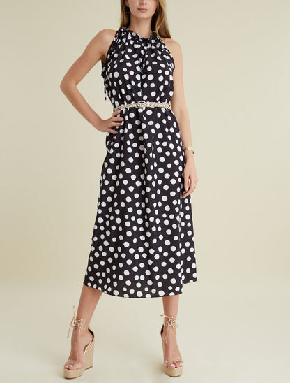 Robe droite à col volanté à pois - noir - 4