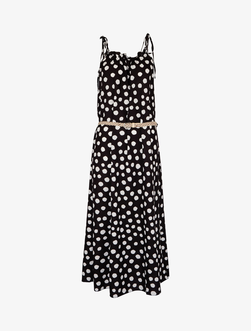 Robe droite à col volanté à pois - noir - 2