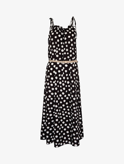 Robe droite à col volanté à pois - noir - 2