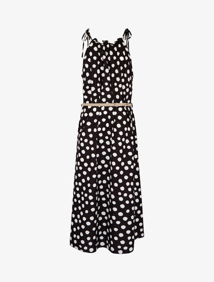 Robe droite à col volanté à pois - noir - 3