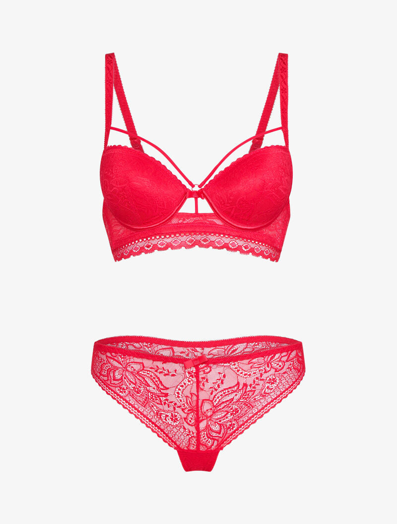 Ensemble en dentelle à détail lace - rouge - 1