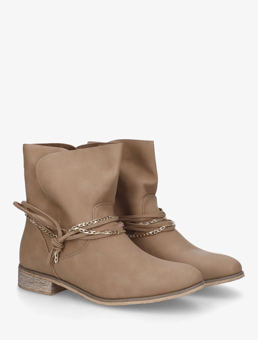Boots lanières et chaînettes - Taupe - 