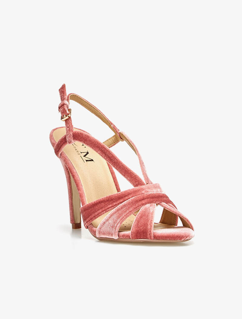 Peep-toes velours à lanières - rose - 2