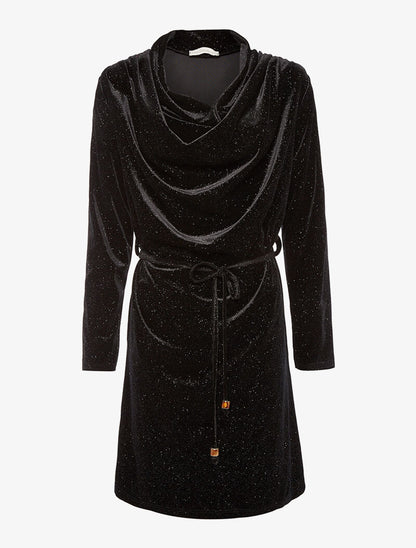 Robe velours pailletée col bénitier - noir - 1
