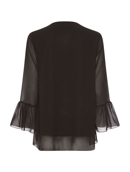 Blouse doublé col V perlé - noir - 2