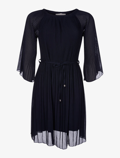 Robe plissée ceinturée - marine - 1