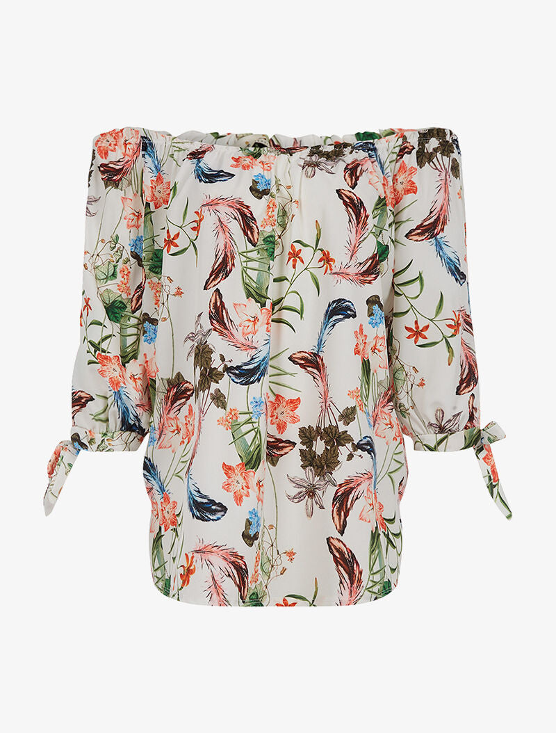 Blouse imprimées épaules nues - blanc - 1
