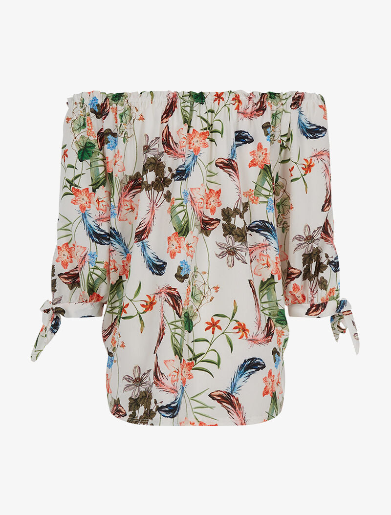 Blouse imprimées épaules nues - blanc - 2