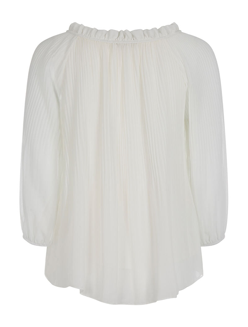 Top voile plissé col perlé - blanc - 2