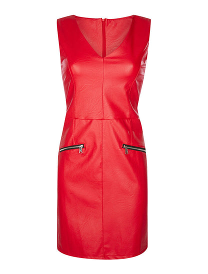 Robe simili à zips - rouge - 1