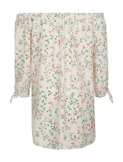 Robe à fleurs épaules nues - blanc - 2