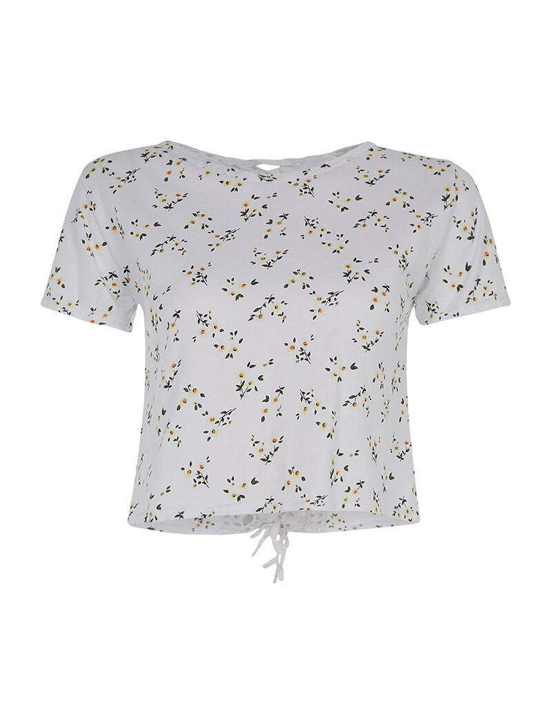 Crop-top fleuri dos dentelle - blanc - 3