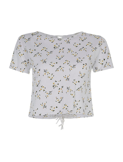 Crop-top fleuri dos dentelle - blanc - 3