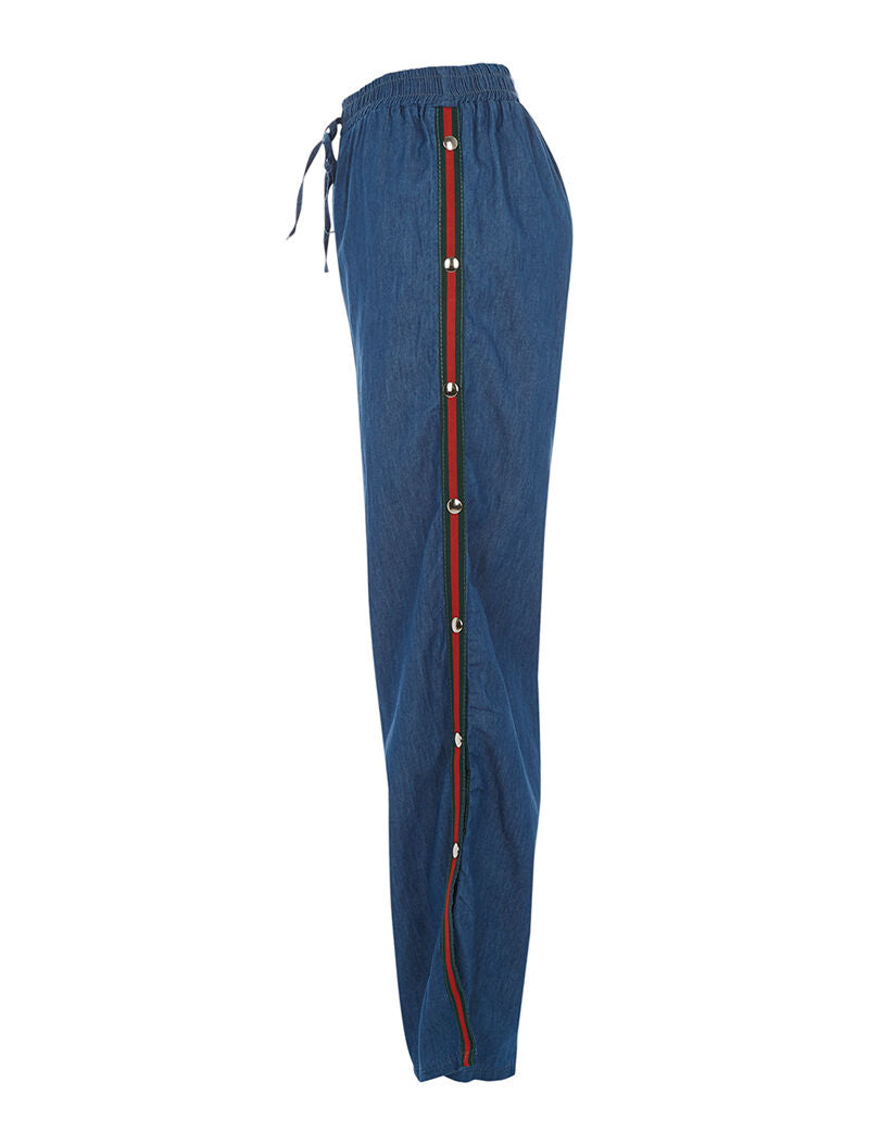 Pantalon liseré boutonné - denim - 6