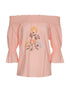 Blouse fleurs en point de croix - rose - 1