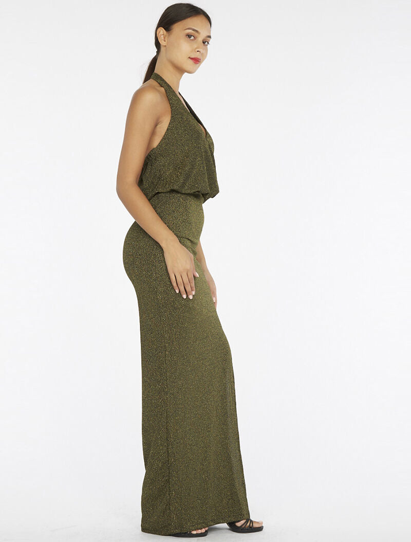 Robe longue pailletée - or - 4