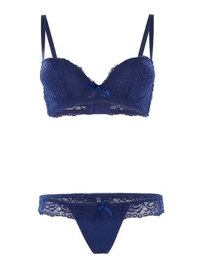 Ensemble SG et string à dentelle - marine - 1