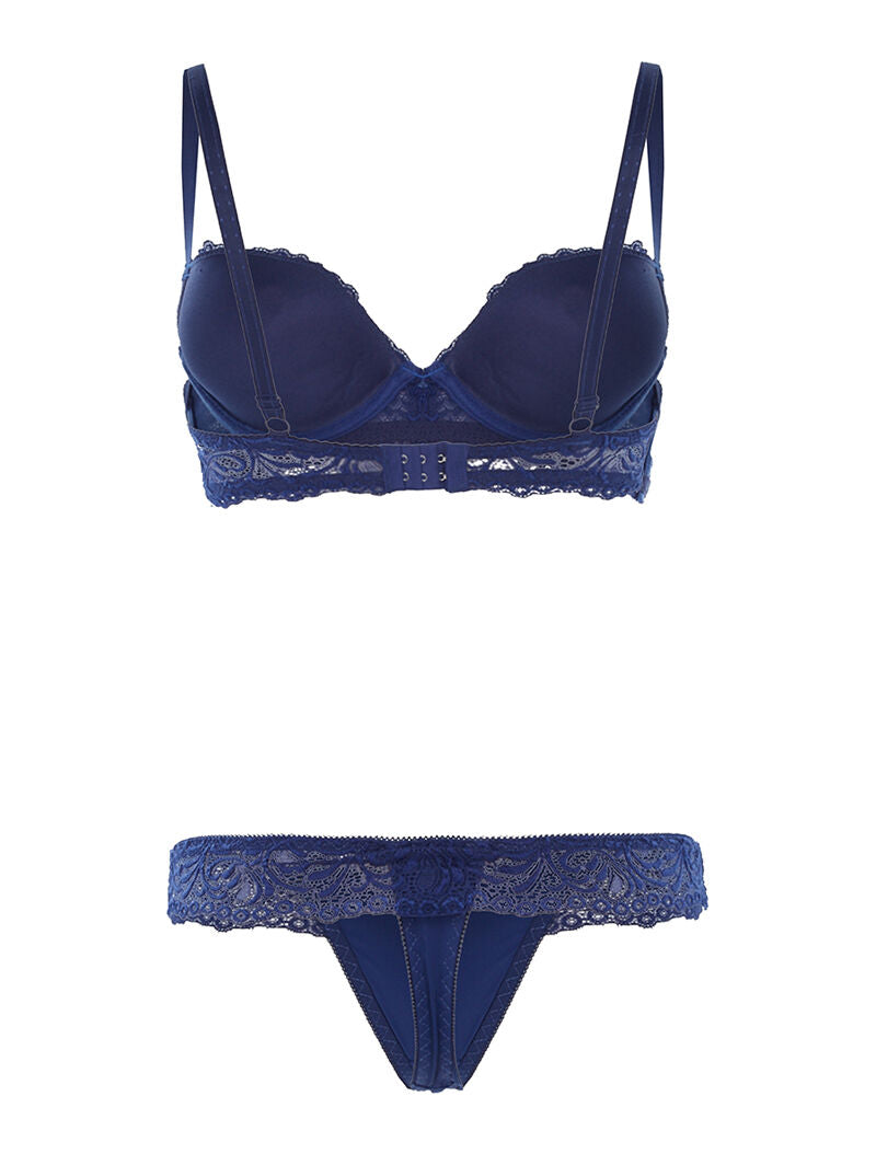 Ensemble SG et string à dentelle - marine - 2