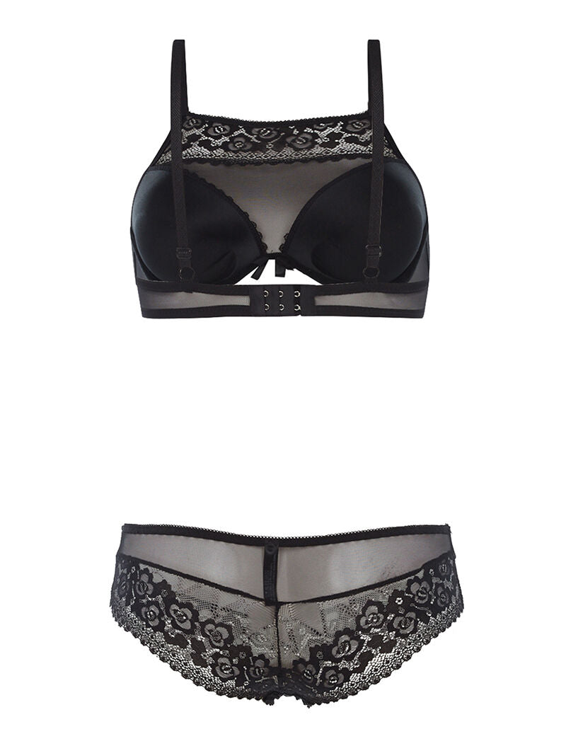 Ensemble SG effet brassière et culotte bord dentellé - noir - 2