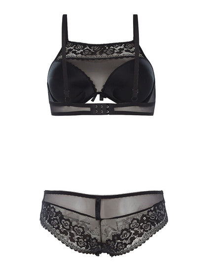 Ensemble SG effet brassière et culotte bord dentellé - noir - 2