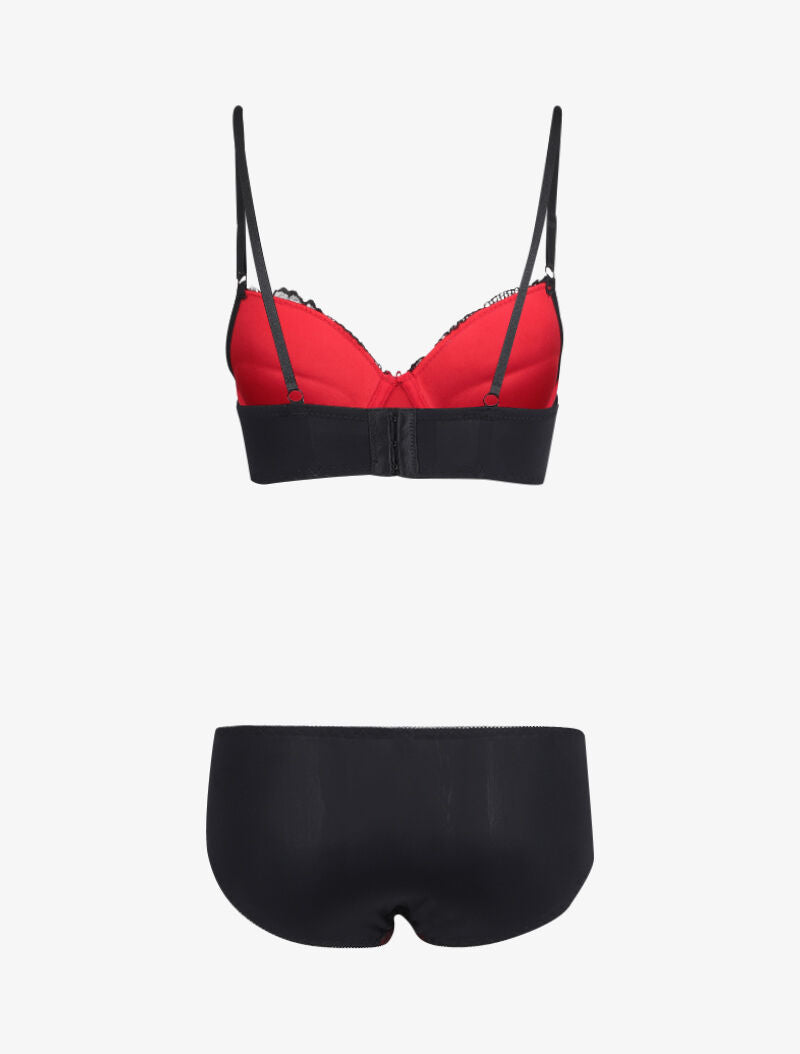 Ensemble bustier en dentelle et résille - Noir/rouge - 2