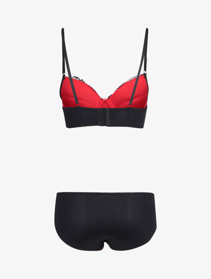 Ensemble bustier en dentelle et résille - Noir/rouge - 2